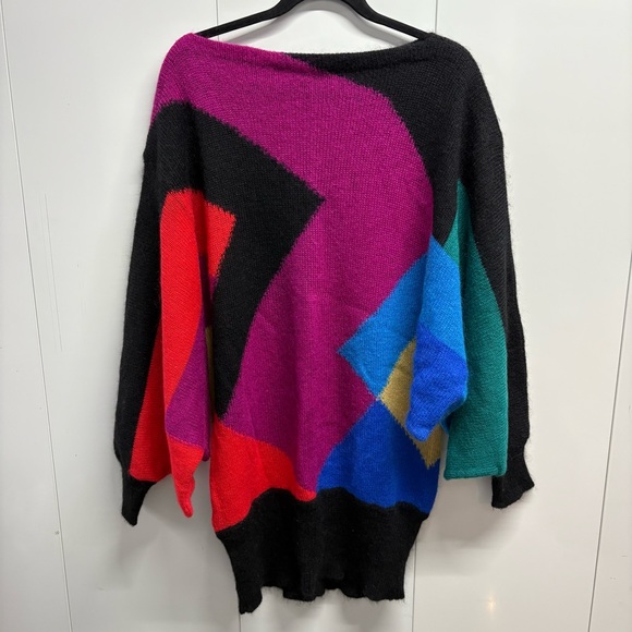Vintage 80s Escada Mohair Colorblock Sweater Oversized Dolman Geometric Sleeve - Picture 5 of 7